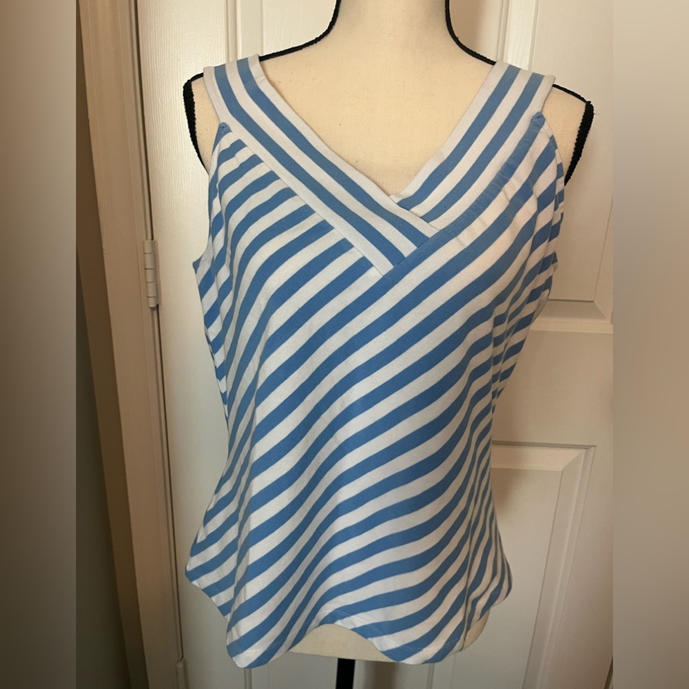 Talbots Blue and White Striped Sleeveless Top - Women's Size Large